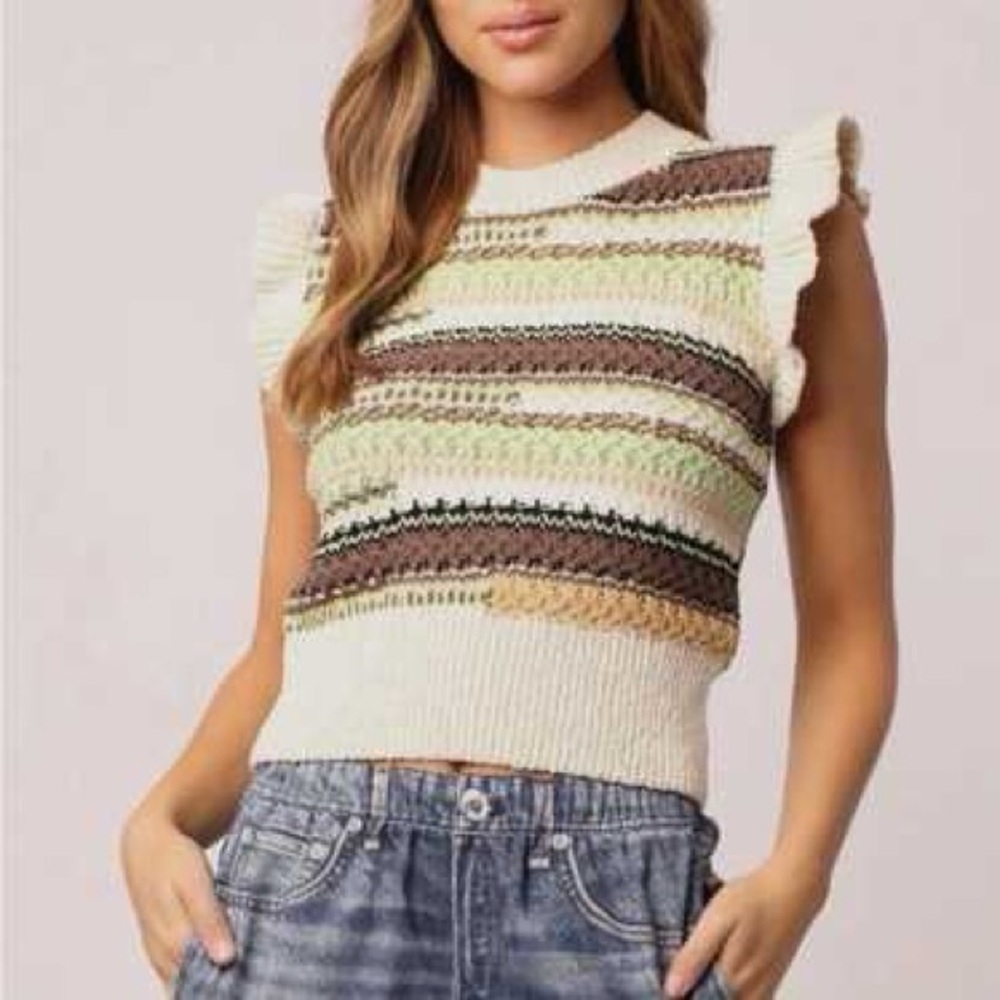 Zara ruffled sleeve multicolor chunky knit sweater vest